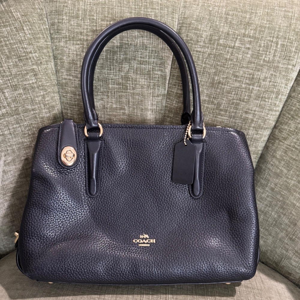 Coach Brooklyn Carryall 34 Satchel Black Pebbled Leather Gold Hardware with COA